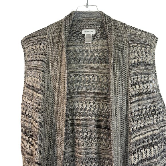 Avenue Women's Plus Size 18/20 Knit Waterfall Cardigan Vest Beige & Gray Acrylic - Picture 2 of 5